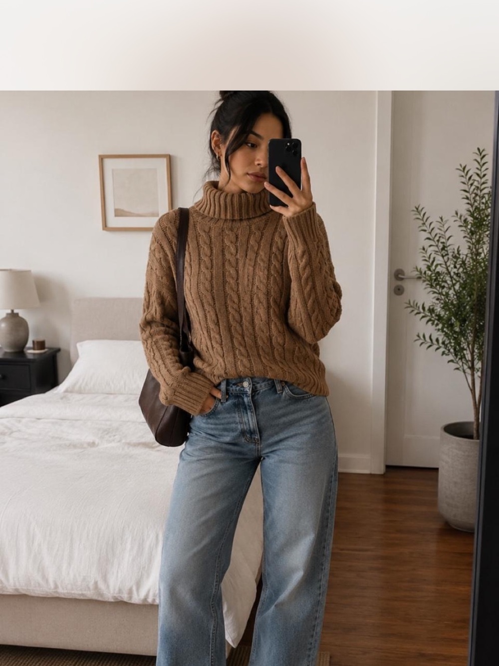 Abercrombie Turtleneck Cable Knit Sweater in Camel